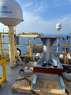 Satellite TVRO antenna aboard drilling jackup rig